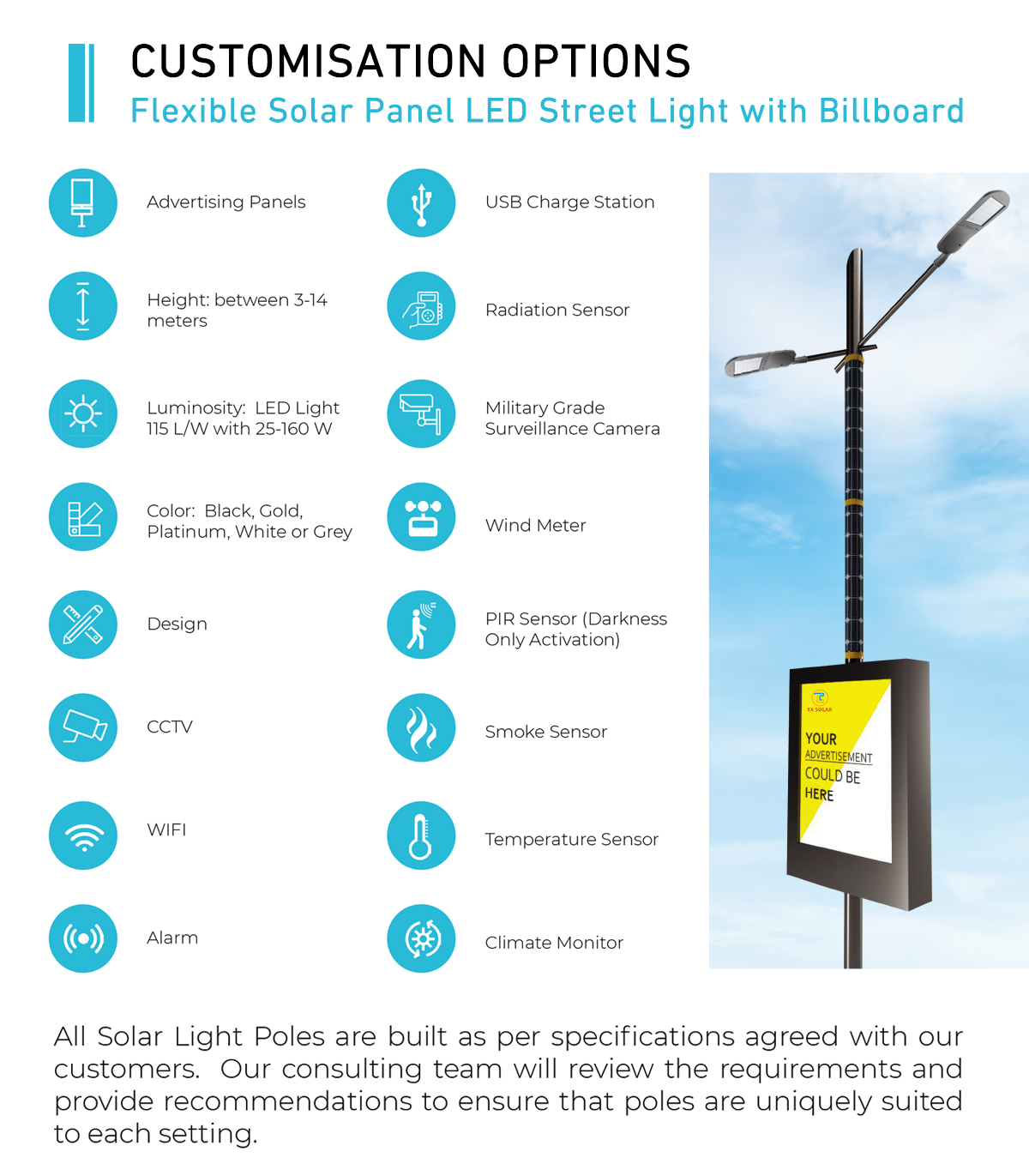 Flexible Solar Vaj Huam Sib Luag LED Txoj Kev Teeb nrog Billboard
