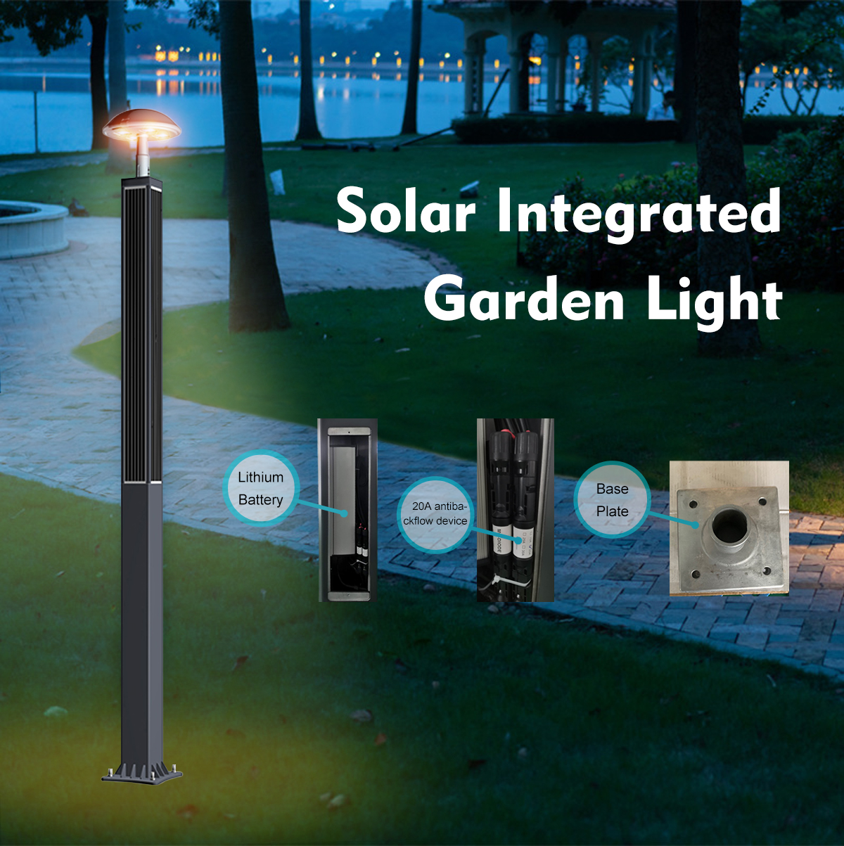 Luz solar integrada para jardim