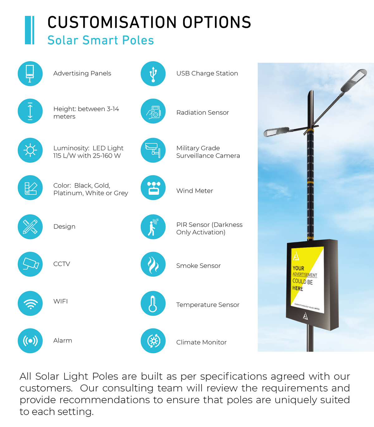 Solar smart poles with billboards
